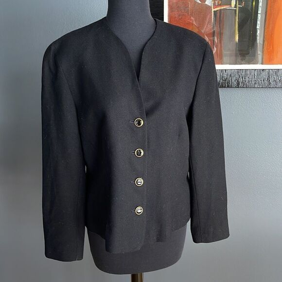 Pendleton 100% virgin wool lined collarless curved neckline button front jacket - Picture 1 of 6